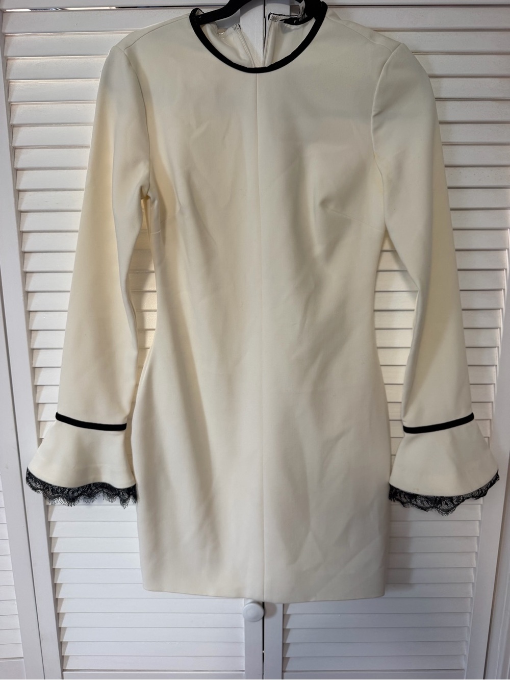 LIKELY Women's Cream Long-Sleeve Mini Dress with Black Trim Size 2